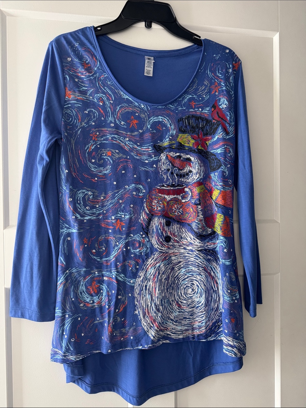 Blue Snowman Graphic Long-Sleeve Women's Top